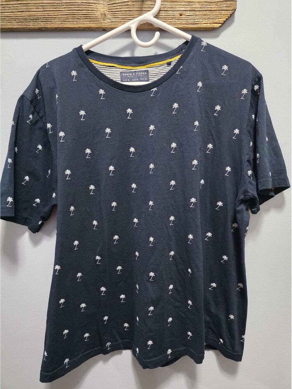 Denim and Flower Mens T-Shirt Blue With Palm Tree, XL
